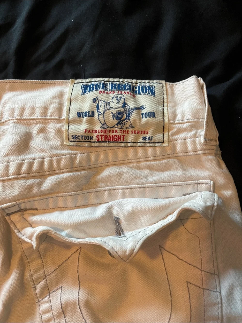 True Religion Men's Cream Denim Jean Shorts with Frayed Hem